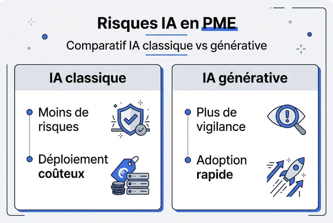 Infographie : les risques de l’IA traditionnelle face à ceux de l’IA générative