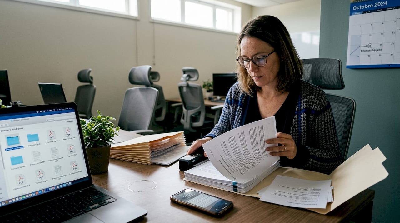 Un syndic belge en pleine organisation de ses dossiers et de ses documents administratifs.