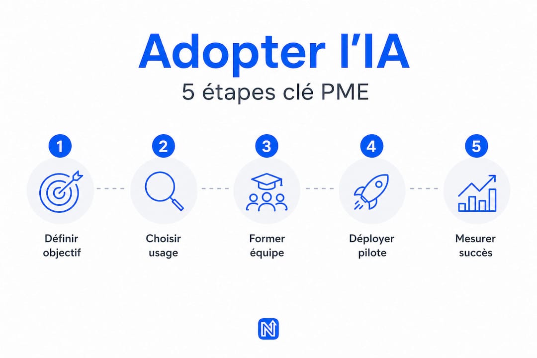 Infographie verticale : les étapes clés pour intégrer l’IA dans une PME