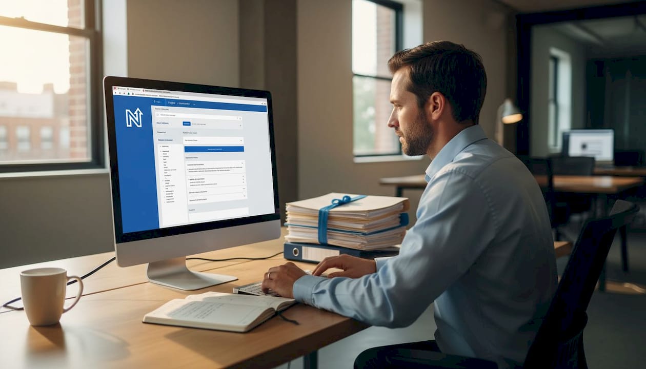 Un avocat consulte les résultats d'une recherche effectuée par intelligence artificielle sur son ordinateur, installé à son bureau.
