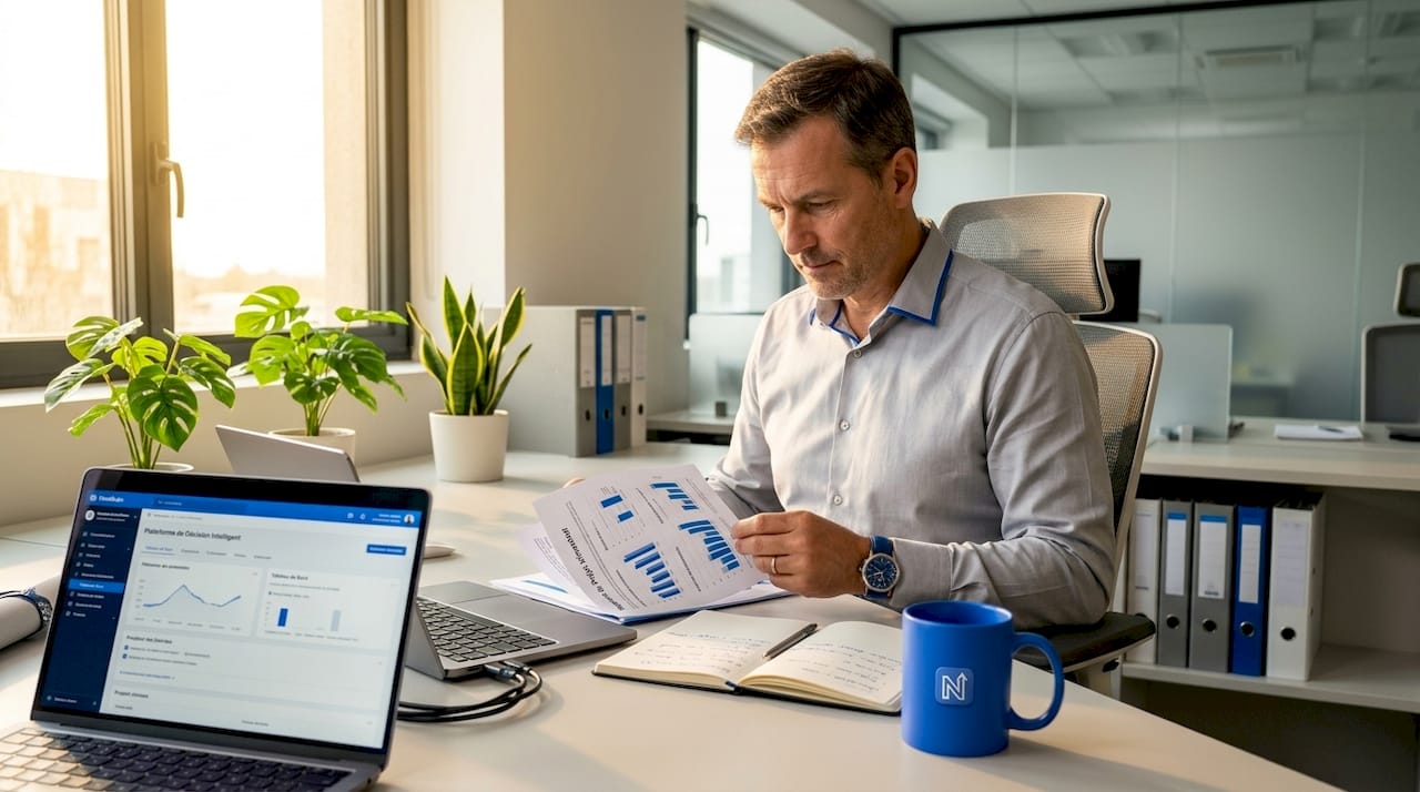Le responsable examine les documents liés au projet d'intelligence artificielle.