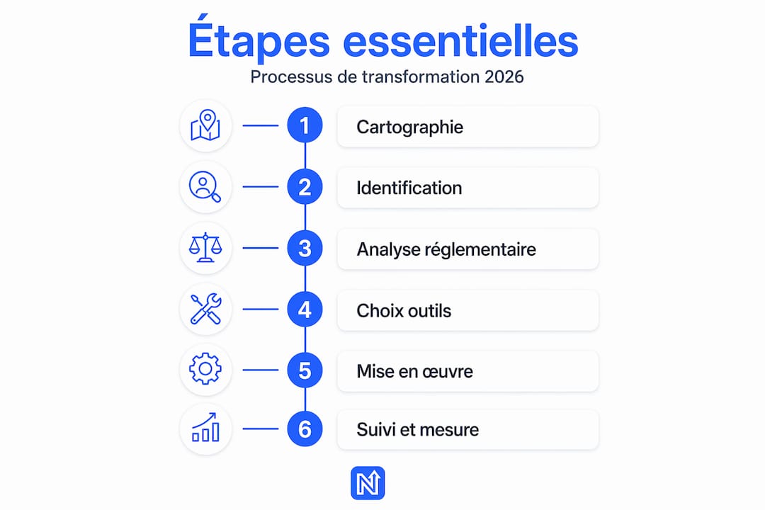 Présentation visuelle des grandes étapes d’une transformation des processus