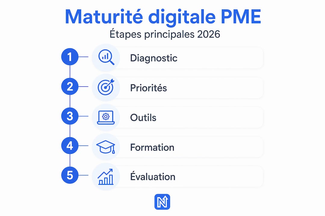 Infographie : les différentes étapes de la transformation numérique des PME