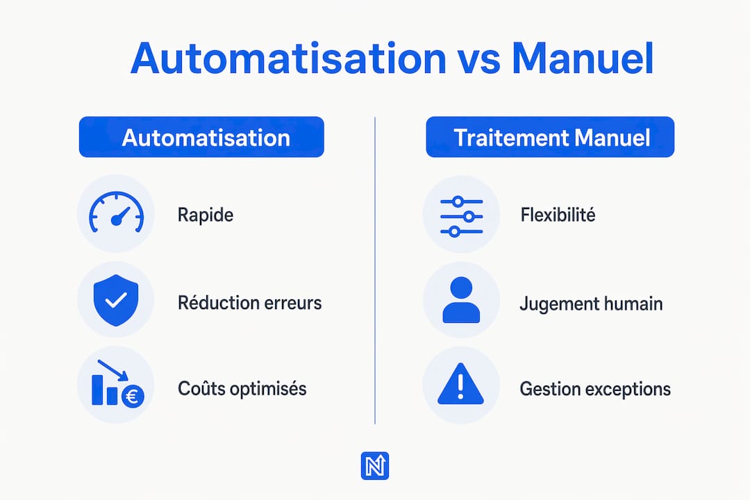 Visuel illustrant les différences entre l’automatisation et le traitement manuel