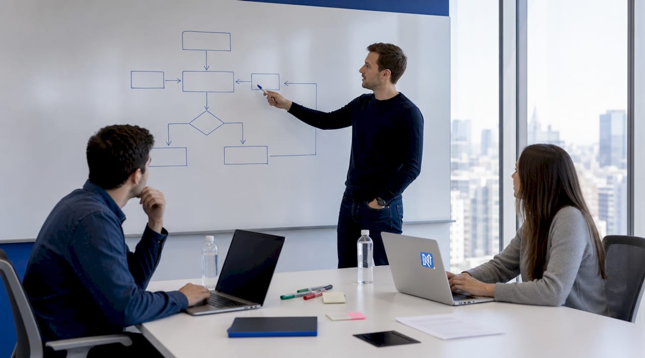 Des professionnels échangent sur l’optimisation des processus de travail en PME.