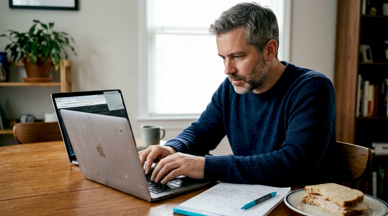 Developer testing WordPress REST API at dining table