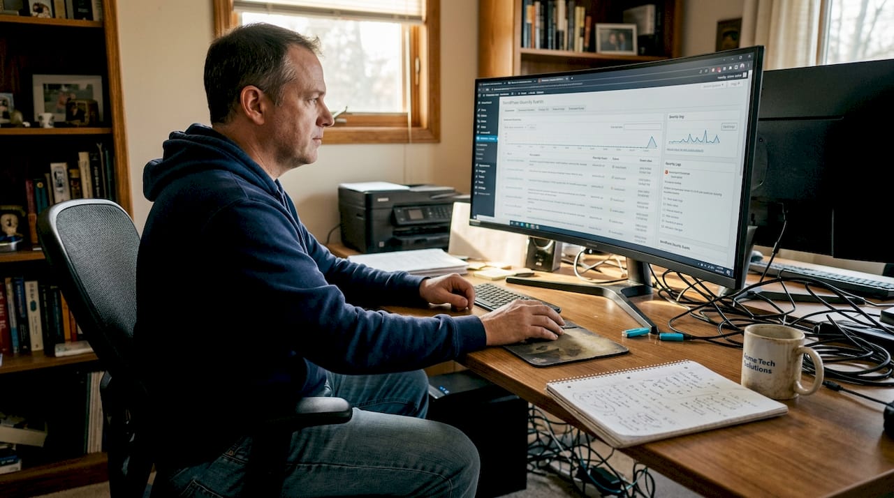IT professional reviewing WordPress WAF logs