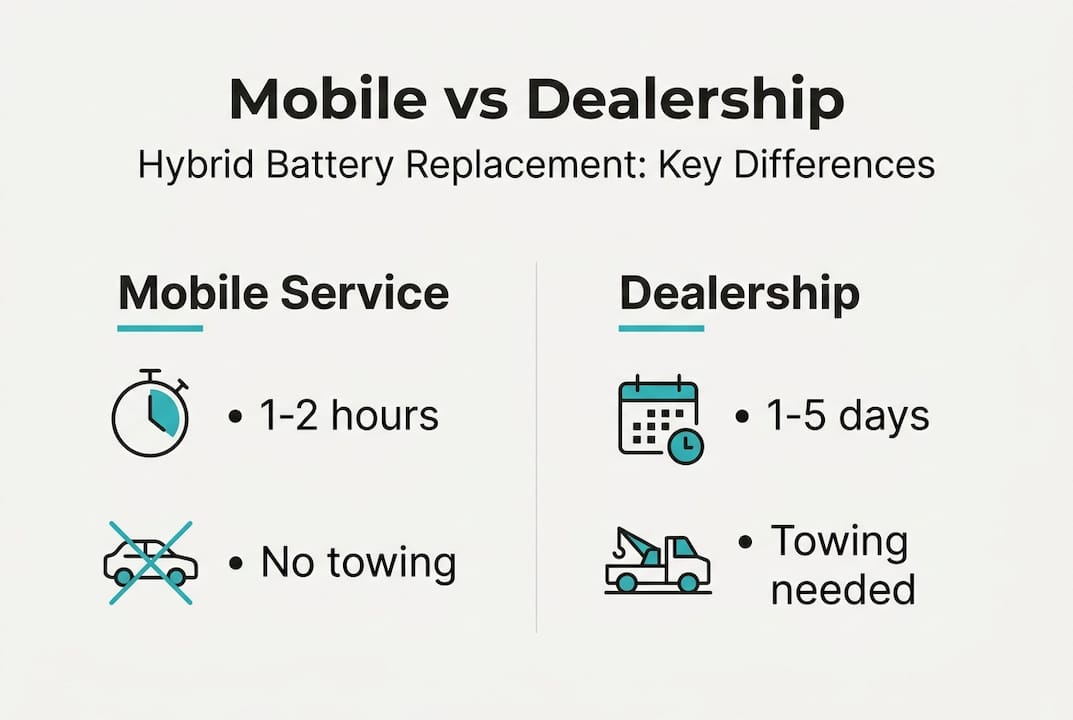 Infographic comparing mobile and dealership hybrid battery service