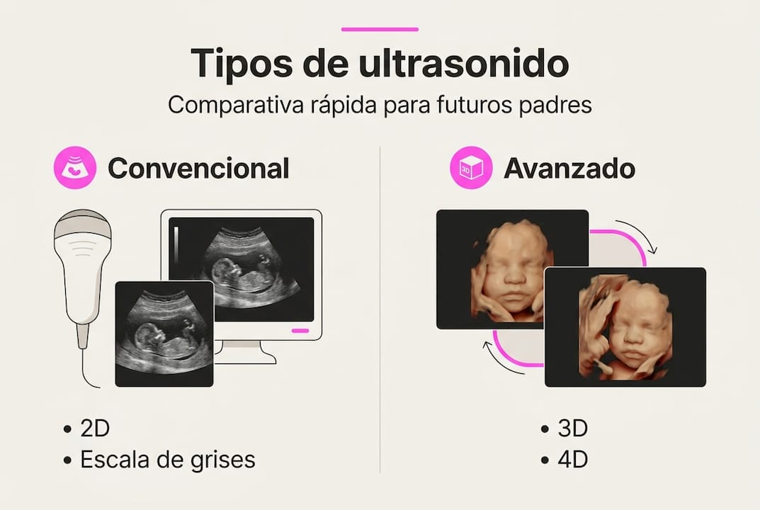 Conoce en esta infografía los diferentes tipos de ecografías que se realizan durante el embarazo.