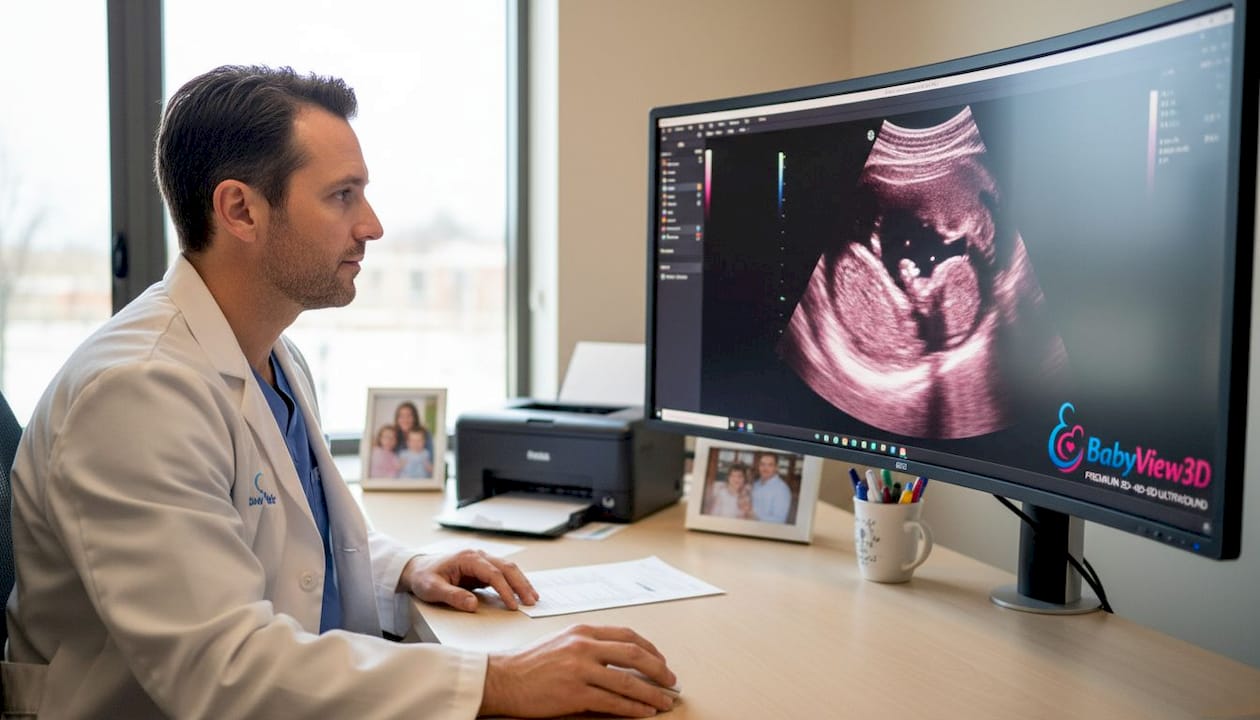 Un médico revisa con atención una ecografía en ultra alta definición 8K.