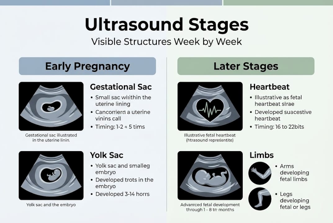 Infographic showing ultrasound stages in pregnancy