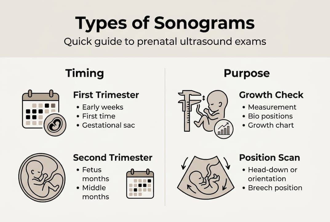 Infographic showing types of prenatal sonograms