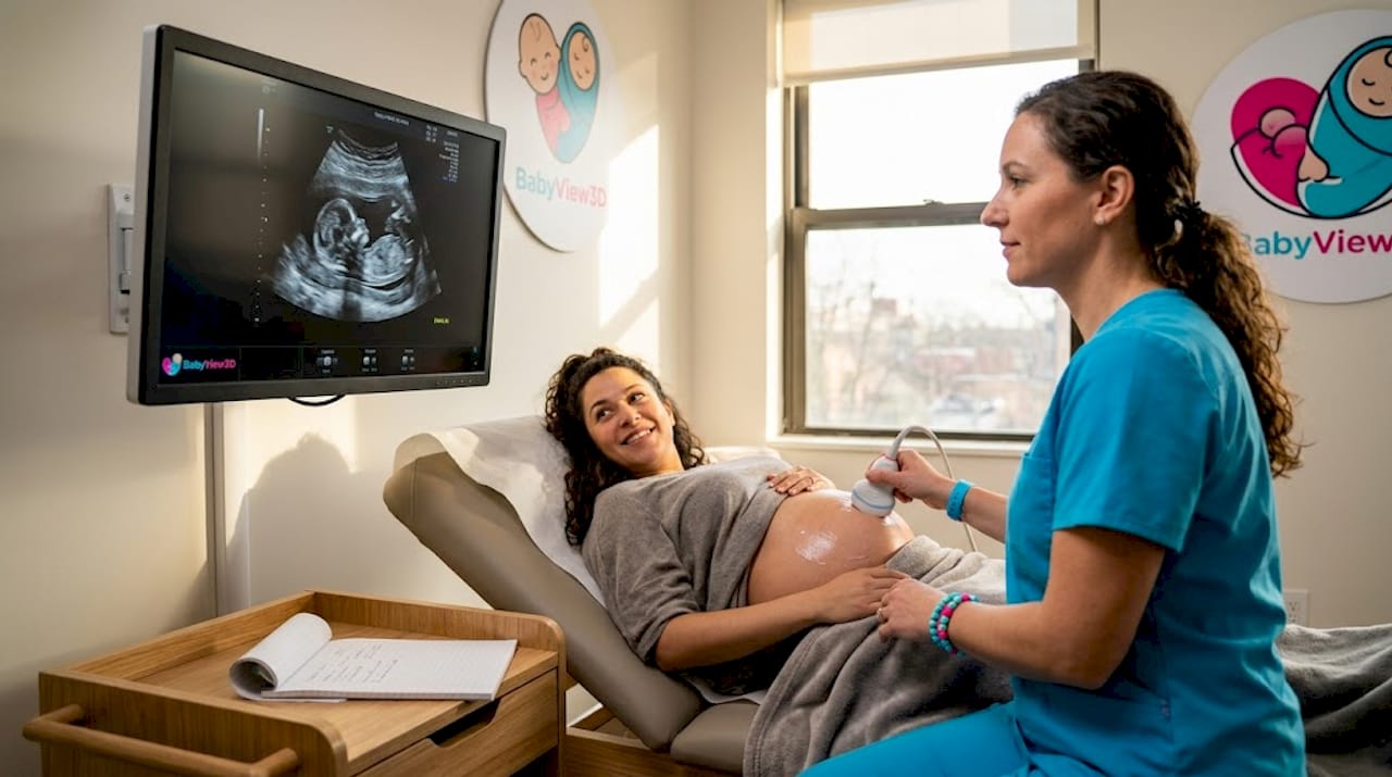 Sonographer performs pregnancy anatomy scan