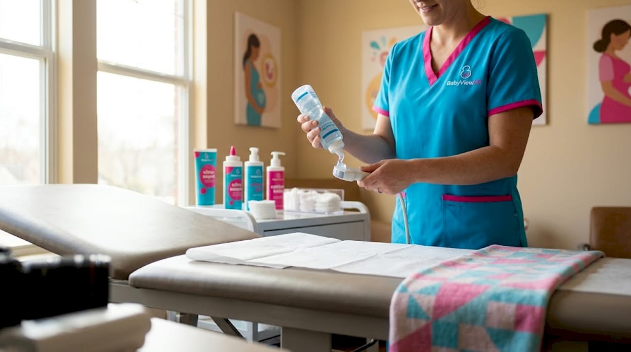 Ultrasound technician prepares gel for scan