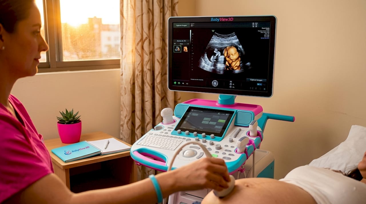 Un técnico manipula el equipo de ultrasonido durante una revisión prenatal