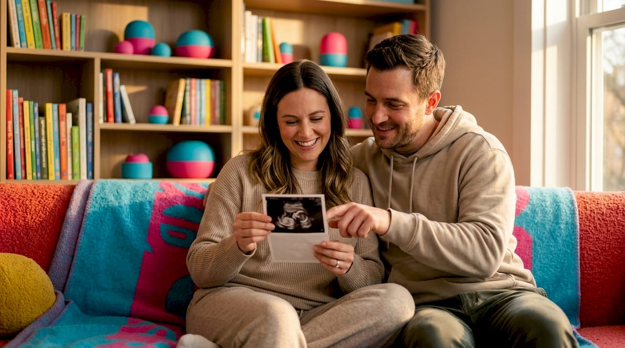 Expectant parents viewing ultrasound photo together