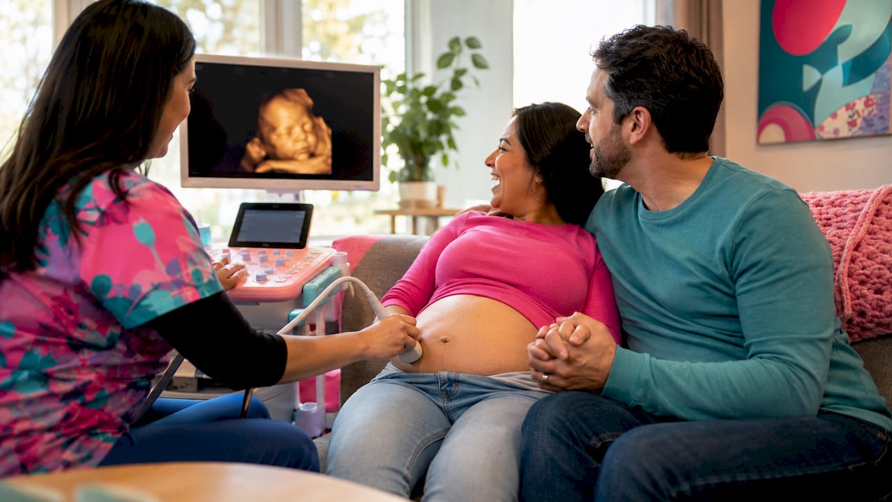 Expectant parents during ultrasound clinic session