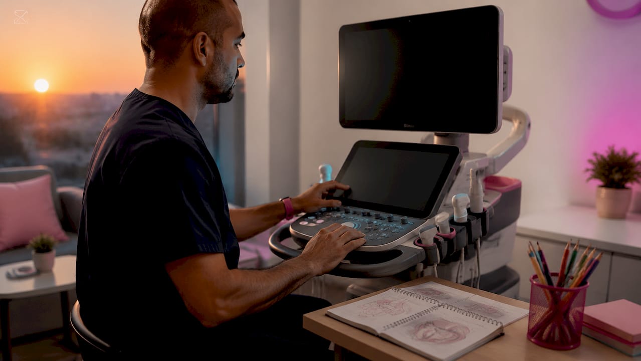 Profesionales operando tecnología de ultrasonido de última generación