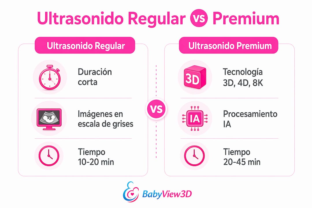 Infografía que muestra las diferencias entre el ultrasonido convencional y el ultrasonido avanzado