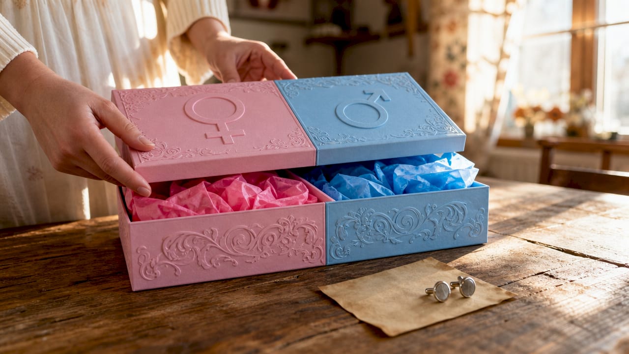 Hands opening dual-color keepsake box