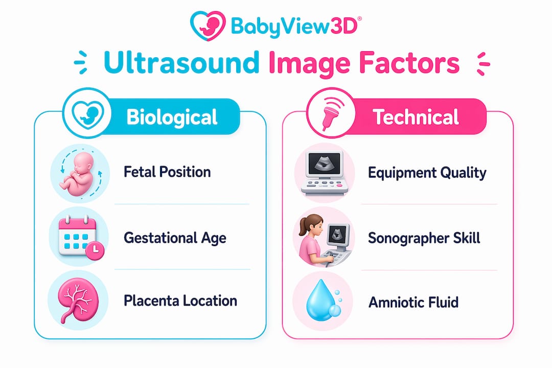 Infographic comparing biological and technical factors in ultrasound images