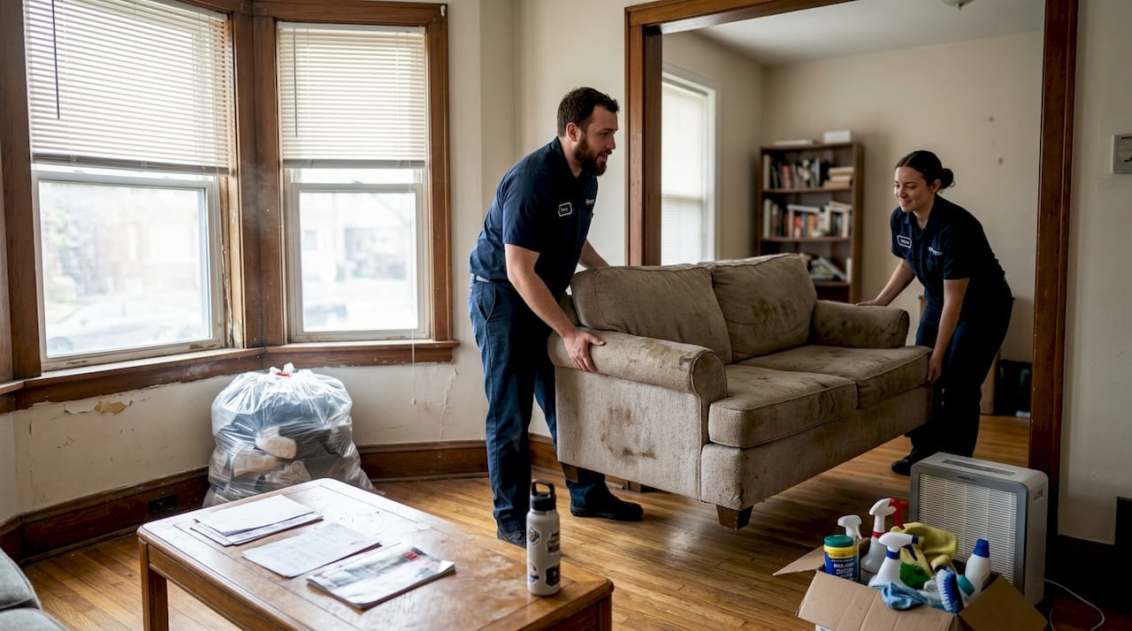 Cleaners remove biohazard items Detroit apartment