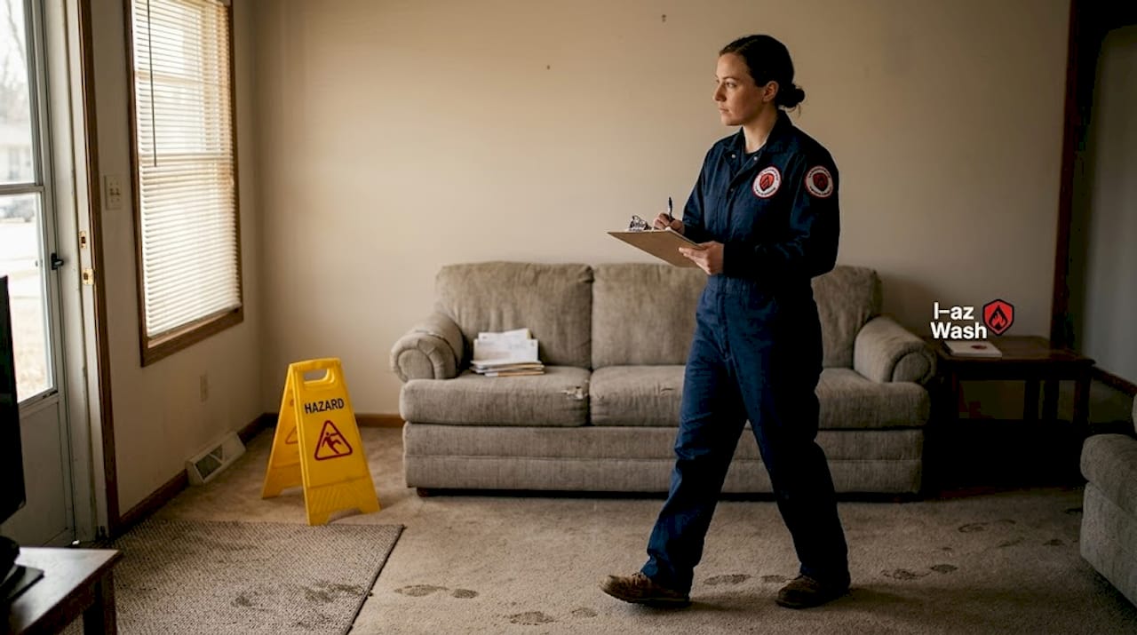 Biohazard expert inspects Michigan living room