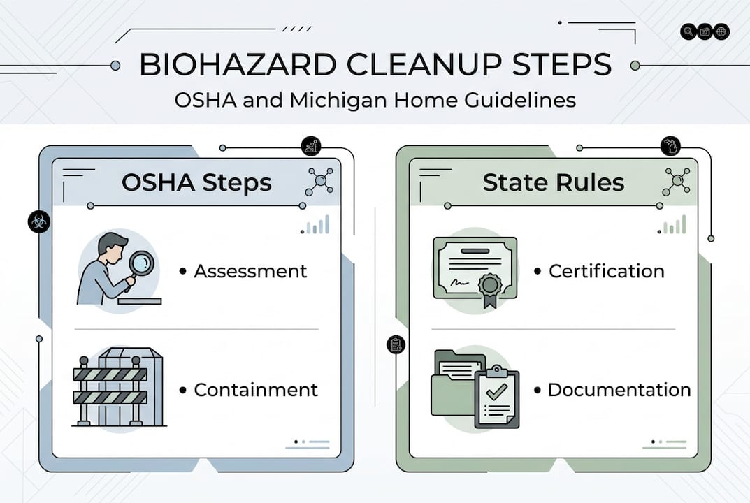 Infographic showing OSHA and Michigan cleanup steps