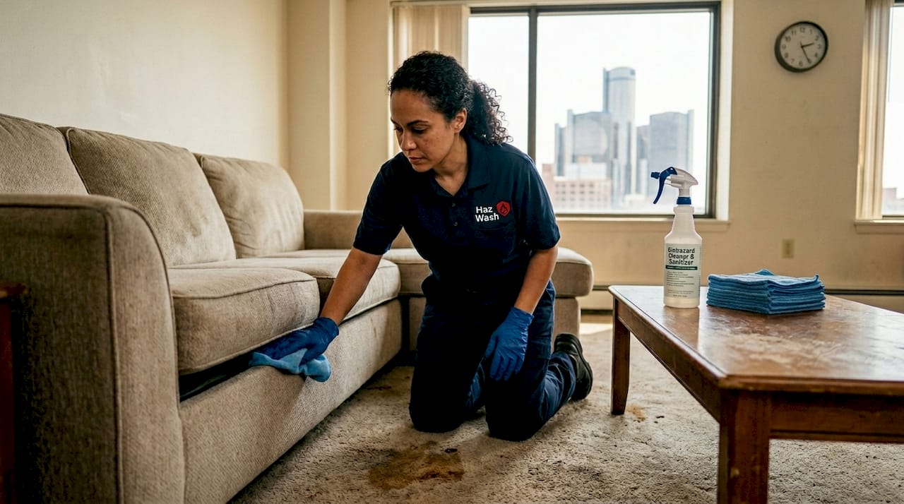 Biohazard specialist cleaning Detroit living room