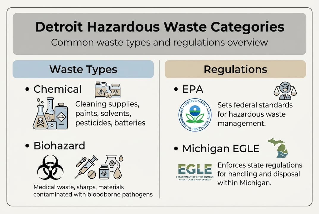 Infographic of Detroit hazardous waste categories and rules