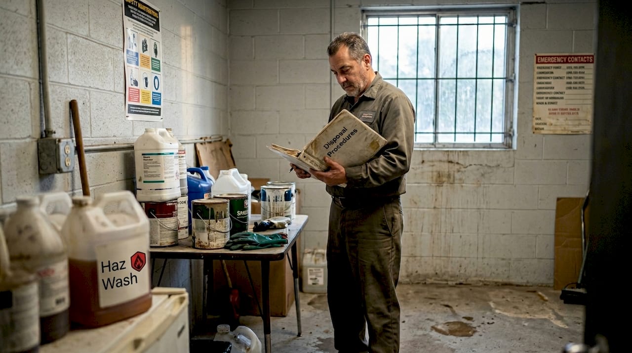 Detroit property manager reviewing hazardous waste disposal steps