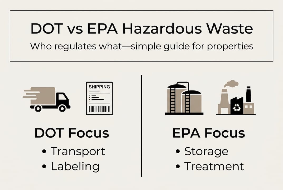 Infographic comparing DOT and EPA hazardous waste focus