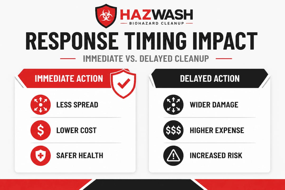 Infographic comparing immediate and delayed biohazard response