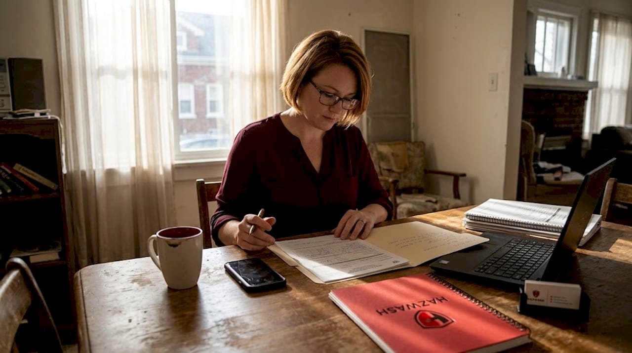 Property manager reviews hazardous waste paperwork