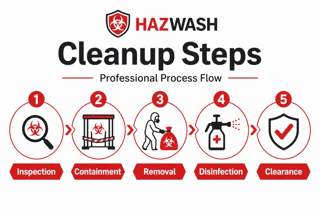 Infographic showing step-by-step cleanup process