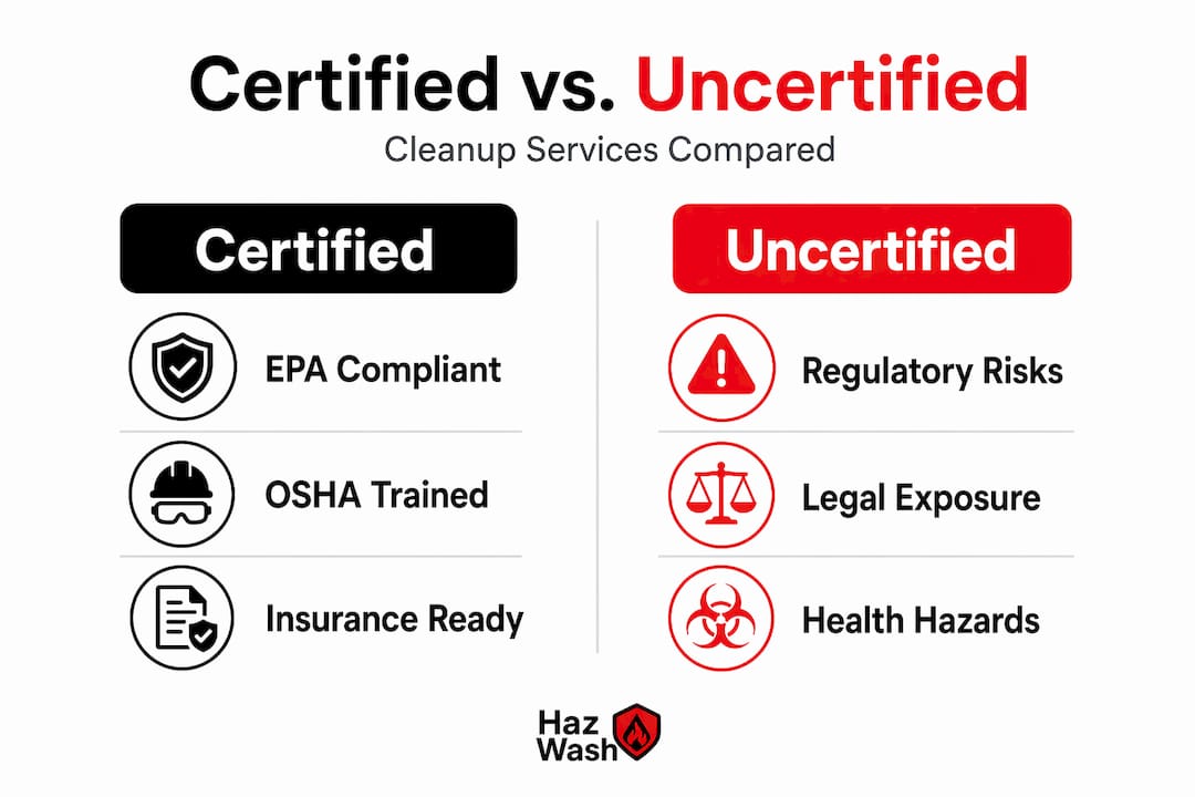 Infographic comparing certified and uncertified cleanup services Infographic comparing certified and uncertified cleanup services