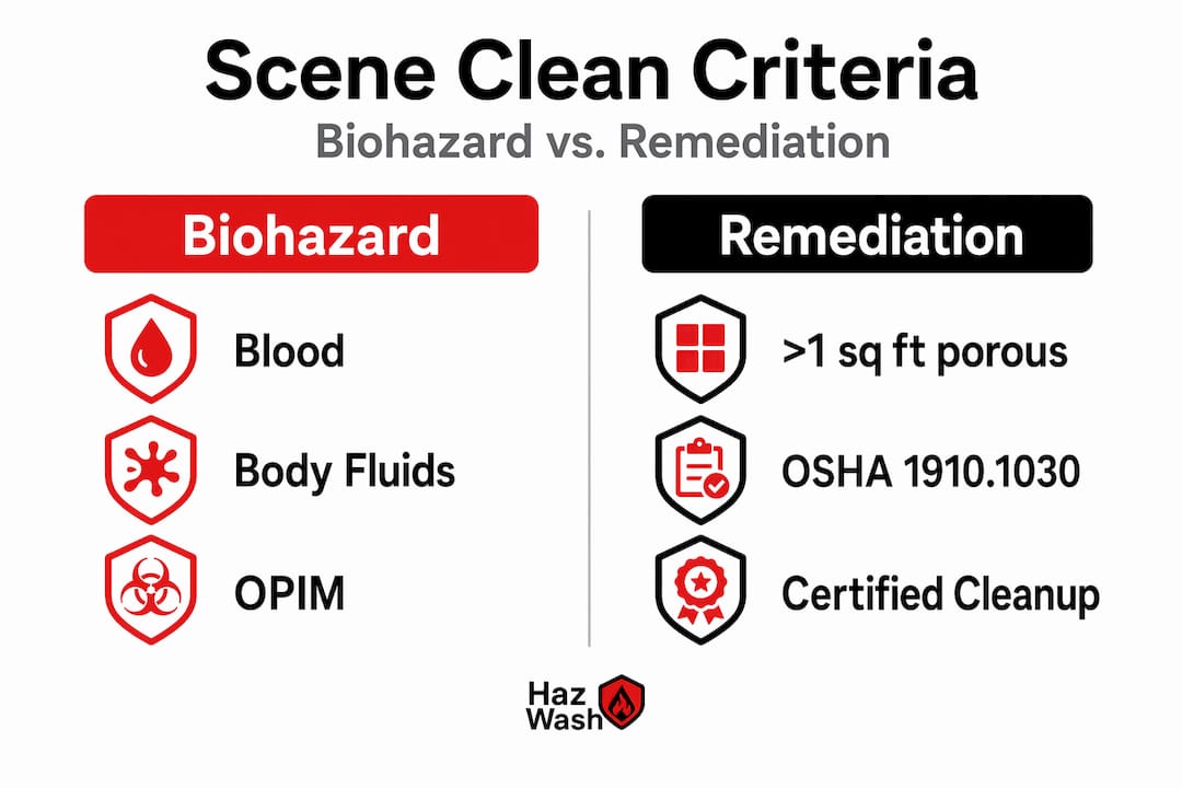 Infographic comparing biohazard and cleanup criteria