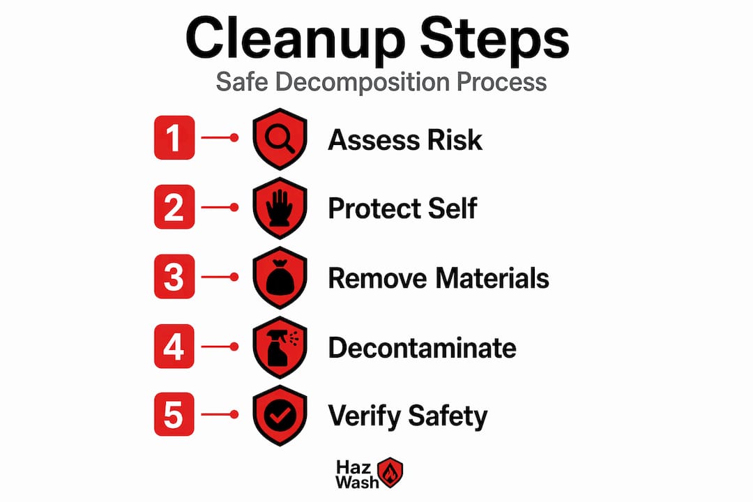 Infographic outlining steps of decomposition cleanup Infographic outlining steps of decomposition cleanup