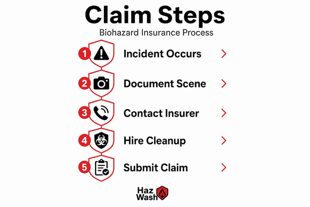 Infographic outlining steps for biohazard insurance claim