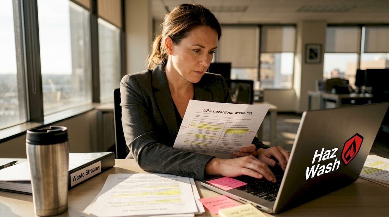 Compliance manager checks EPA hazardous waste lists