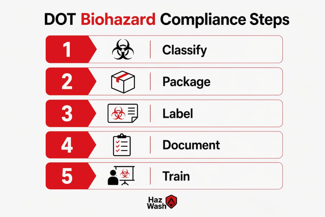 Infographic outlining DOT biohazard compliance steps