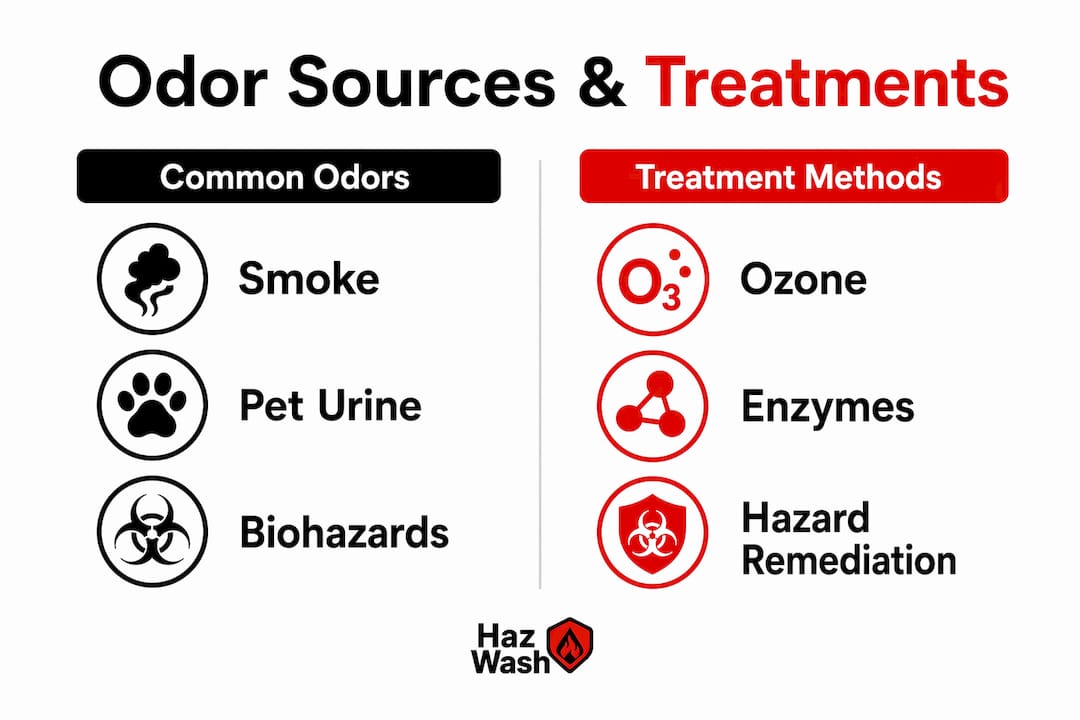 Infographic comparing odor sources and treatments Infographic comparing odor sources and treatments