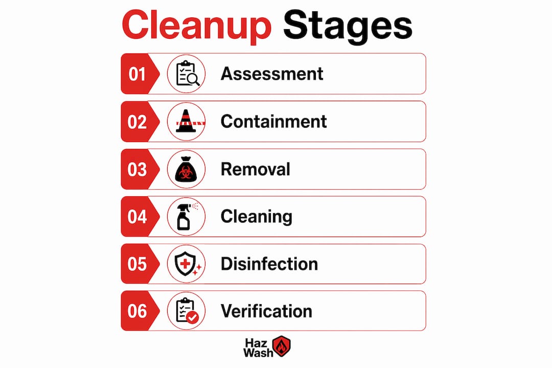 Infographic showing key infectious disease cleanup steps