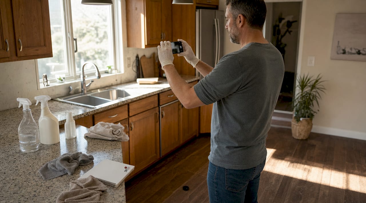 Man documenting room before disease cleanup