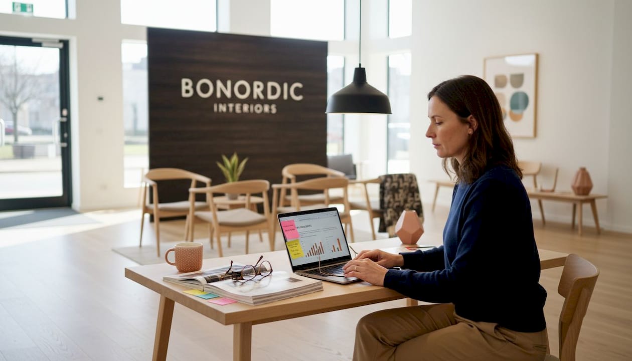 Showroom owner reviews store analytics workspace