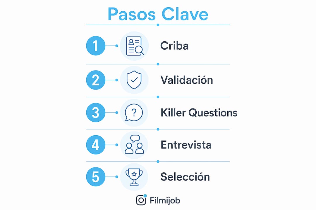 Infografía que muestra las etapas clave en el proceso de selección de candidatos