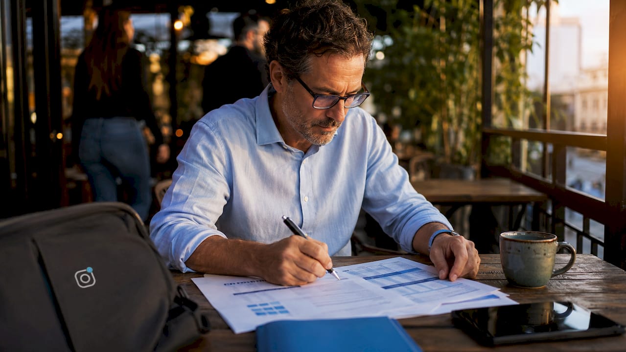 Directivo analizando documentos clave para la toma de decisiones