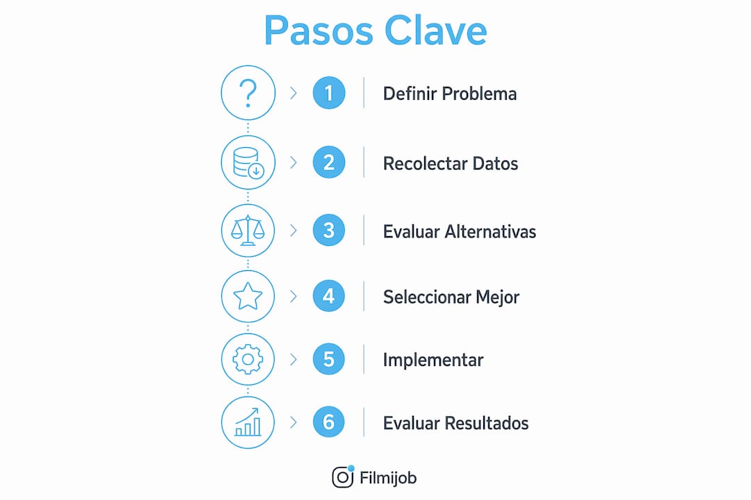 Infografía que muestra, paso a paso, cómo llevar a cabo un proceso de toma de decisiones de manera ordenada y efectiva.