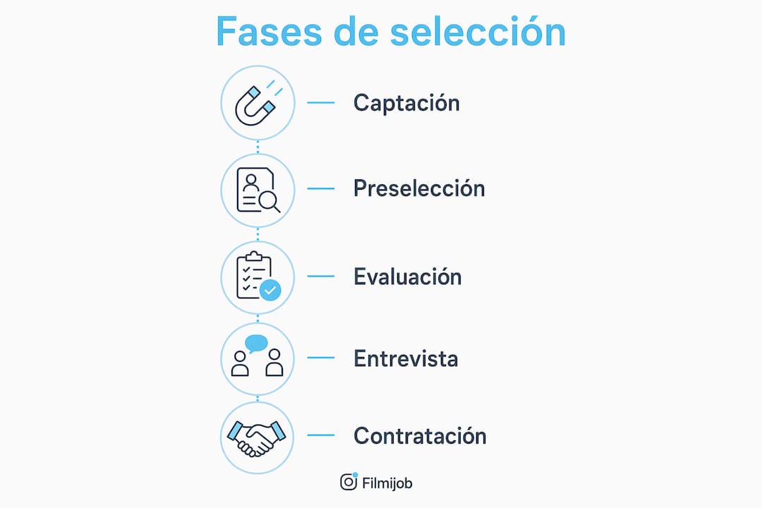 Infografía que detalla las etapas del proceso de selección para operarios de montaje industrial