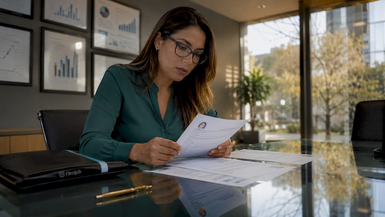 Responsable de recursos humanos revisando perfiles de candidatos en su escritorio